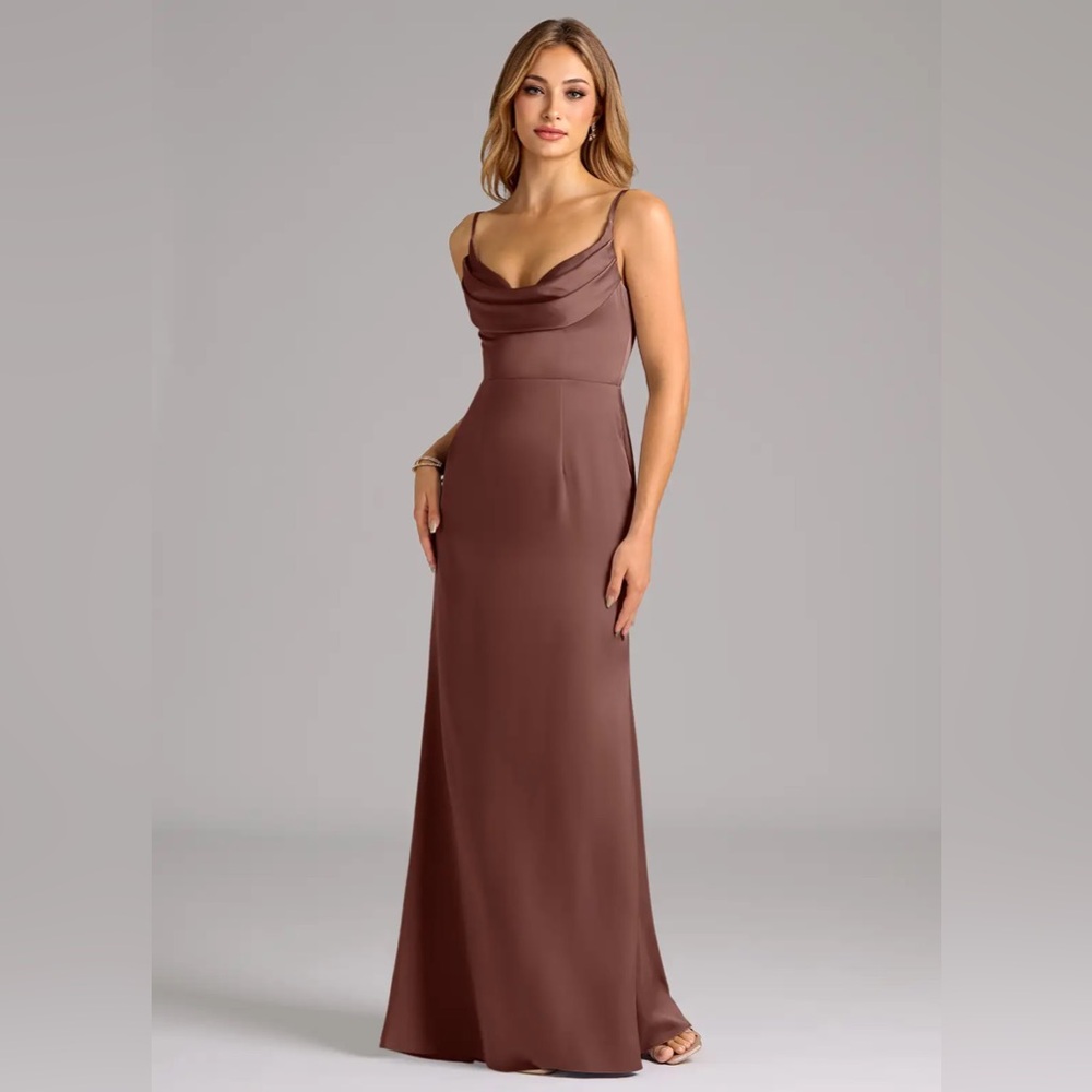 Azazie Aimee Espresso A-Line Sweetheart Neckline Stretch Satin Dress Womens A0